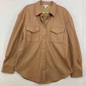 Lisadnyc The Drop size XXL Tan Beige Faux Leather Long Sleeve Button Down